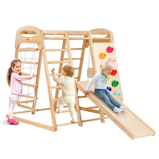 Vevor - VEVOR Aire de Jeux Intérieure 7-en-1 120x109x121 cm, pin massif, échelles, toboggan, balançoire, barres de singe et mur d’escalade. - Image 1