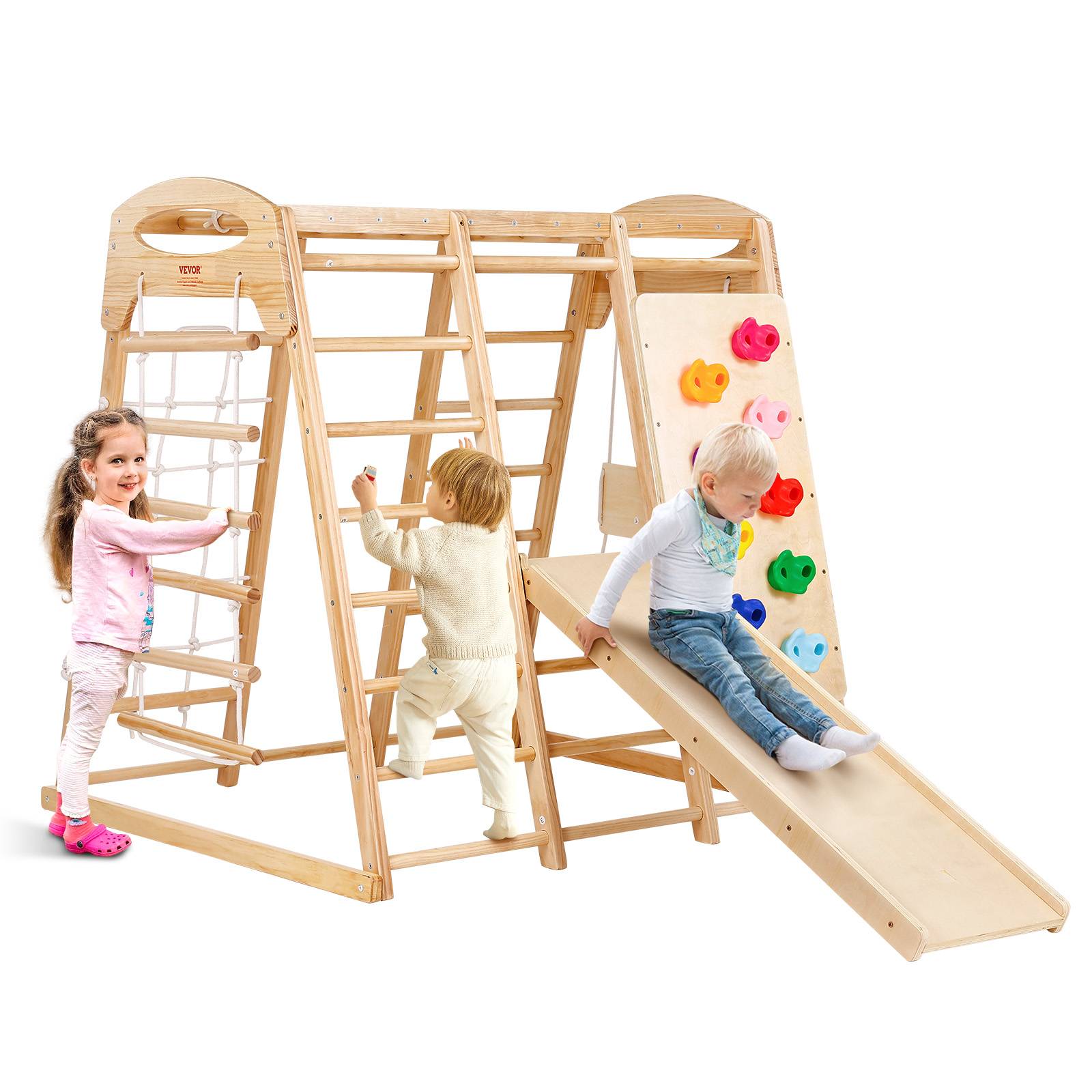 Vevor - VEVOR Aire de Jeux Intérieure 7-en-1 120x109x121 cm, pin massif, échelles, toboggan, balançoire, barres de singe et mur d’escalade. - Image 1