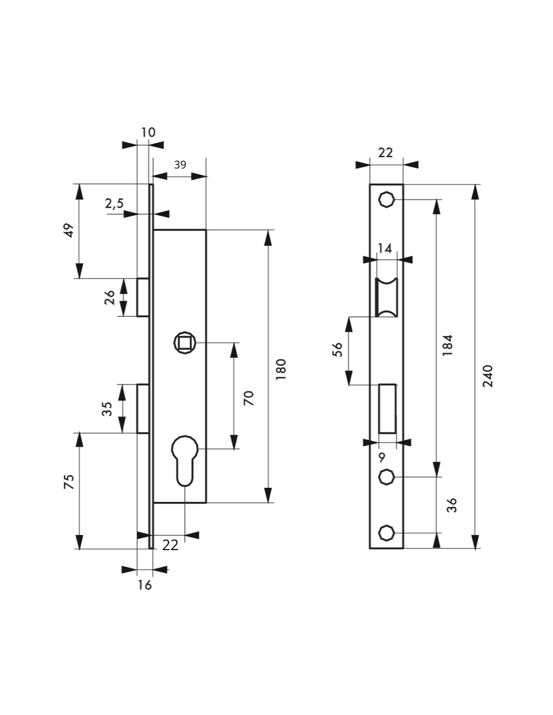 Boitier de serrure encastrable à cylindre pour menuiserie métallique, axe 22mm, bouts carrés, zingué - THIRARD - Image 4