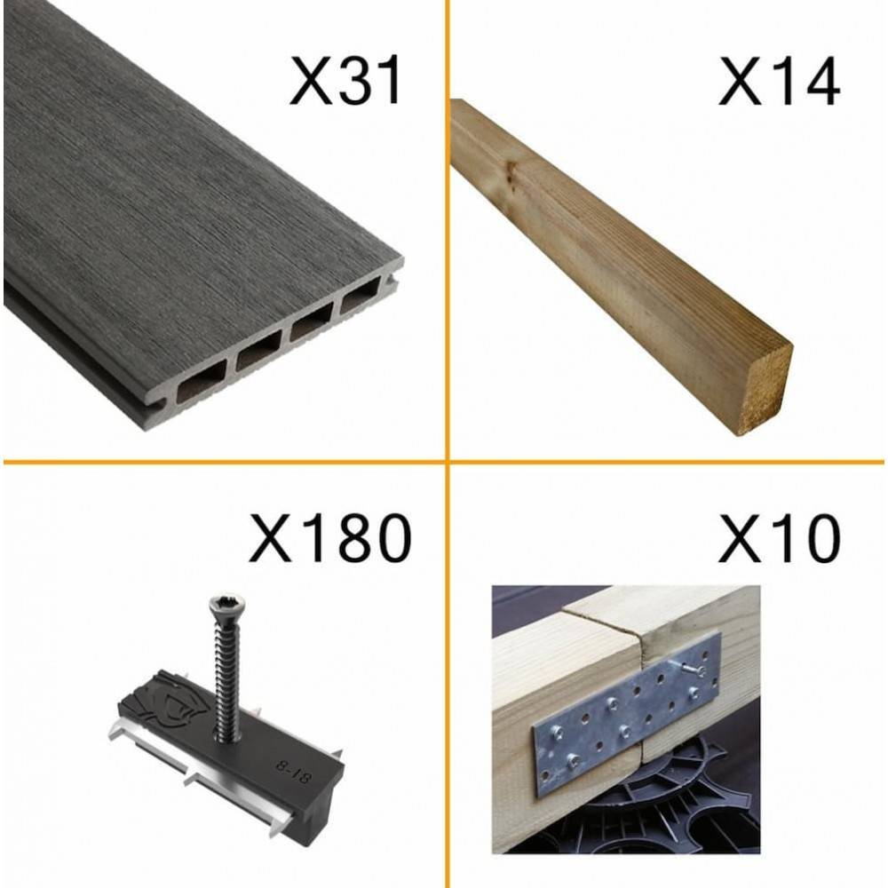 Kit Terrasse Composite NAVIA 10m² - Gris Foncé - 31 Lames de Terrasse (220 x 14.5 x 2.2 cm) - Fixation par Clips - Image 2