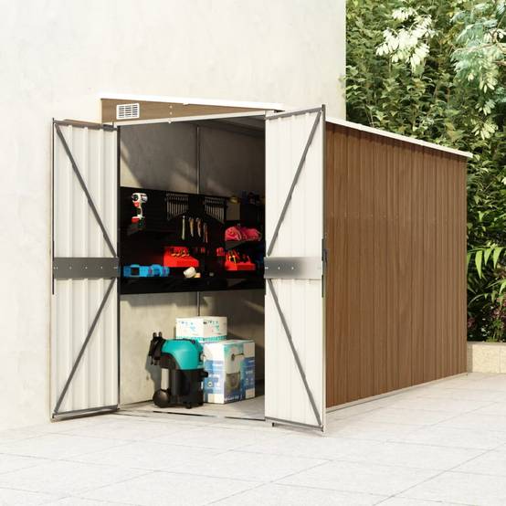 Abri de jardin 3.4m² - Cabane de jardin - Abri de stockage mural Marron 118x288x178 cm Acier galvanisé MAISON CHIC - Image 2