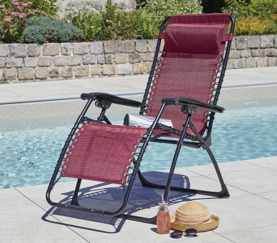 Ozalide - Lot de 2 fauteuils relax en acier pliant bordeaux PALAVAS - Image 1