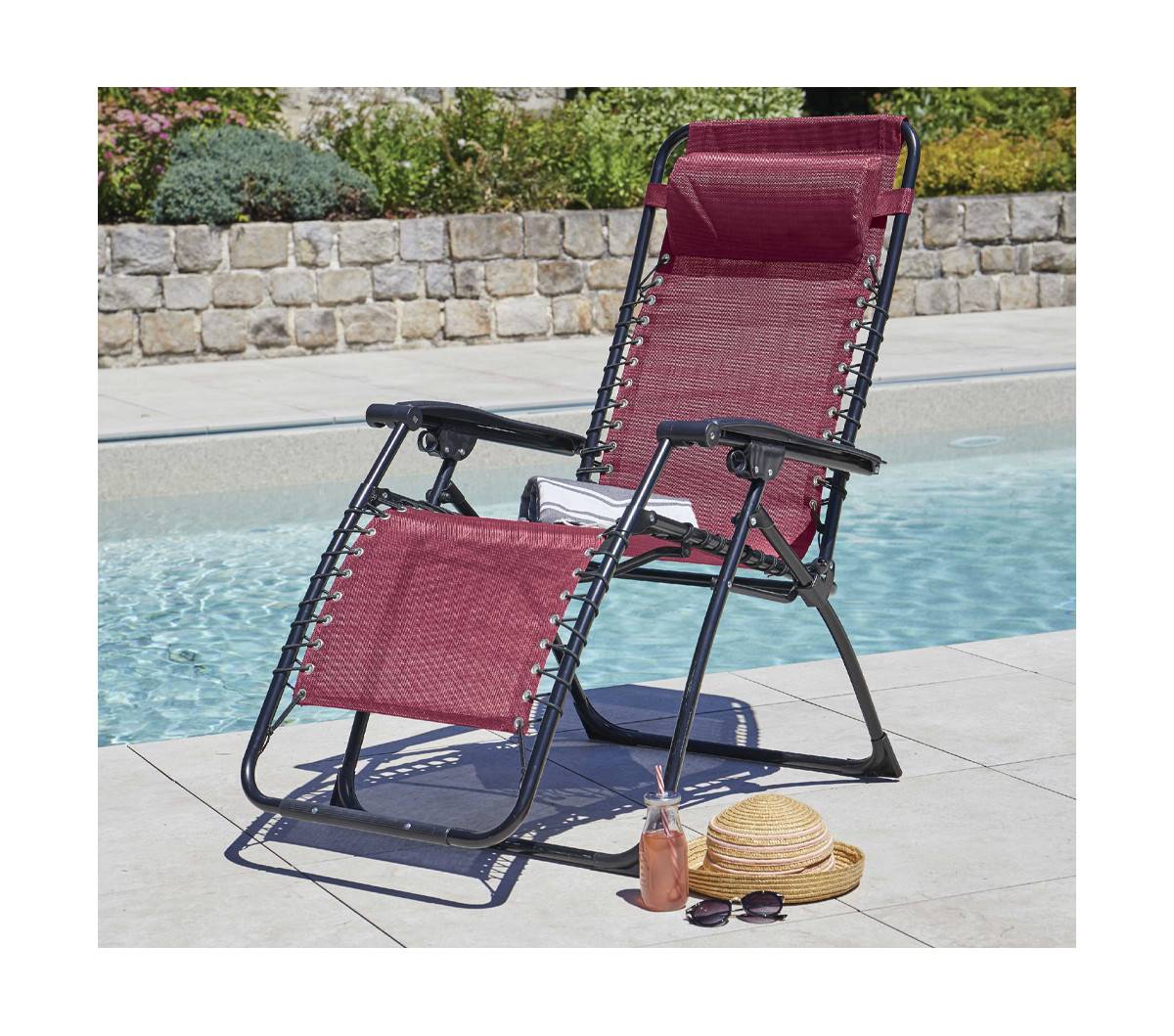 Ozalide - Lot de 2 fauteuils relax en acier  pliant  bordeaux  PALAVAS - Image 3
