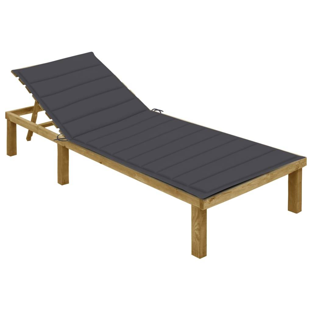Helloshop26 - Transat chaise longue bain de soleil lit de jardin terrasse meuble d'extérieur avec coussin anthracite bois de pin imprégné - Image 1