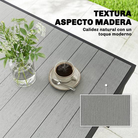 ComfortXL - Table de jardin rectangulaire acier et bois composite pour 6 personnes 140cm gris - ComfortXL Outdoor Living - Image 6