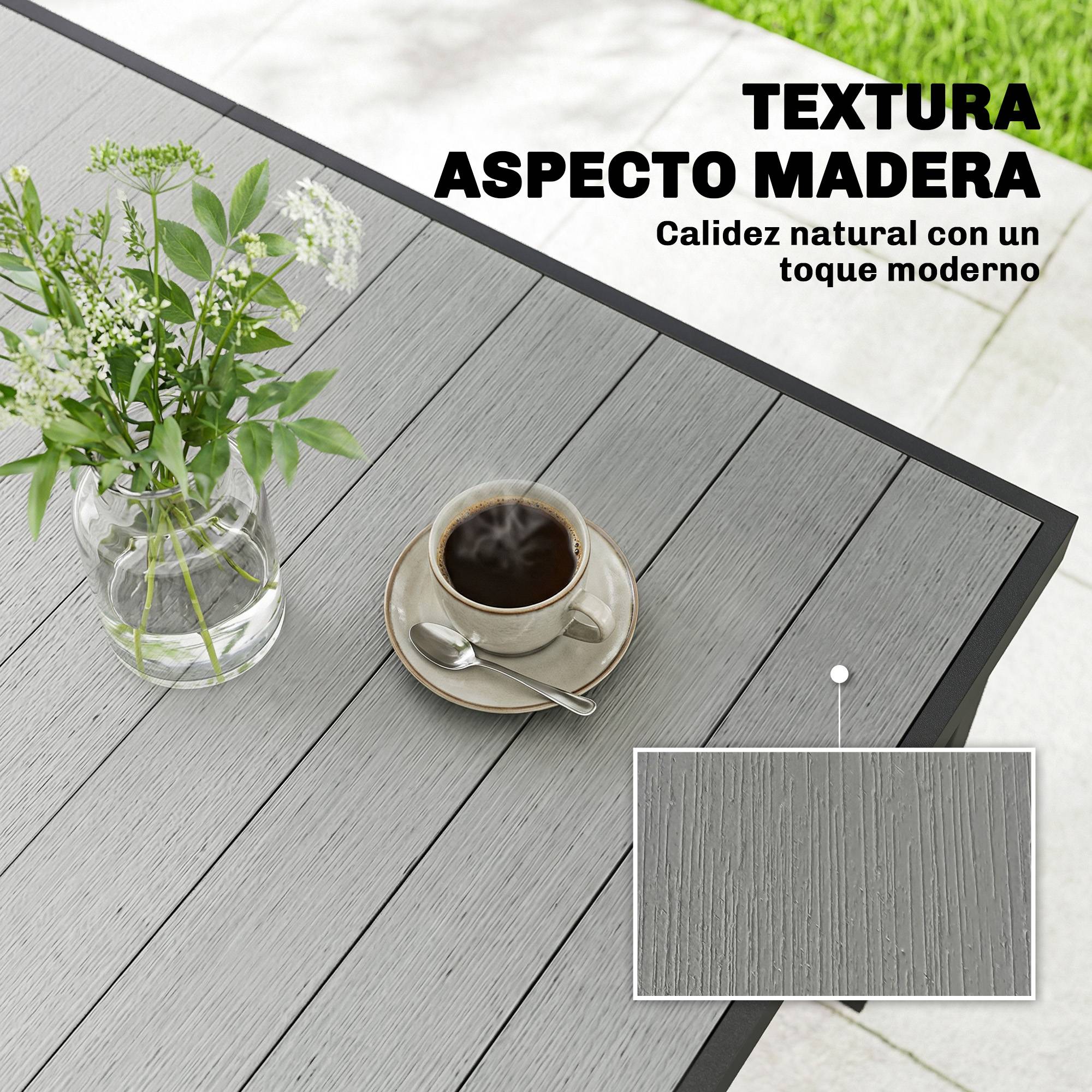 ComfortXL - Table de jardin rectangulaire acier et bois composite pour 6 personnes 140cm gris - ComfortXL Outdoor Living - Image 6