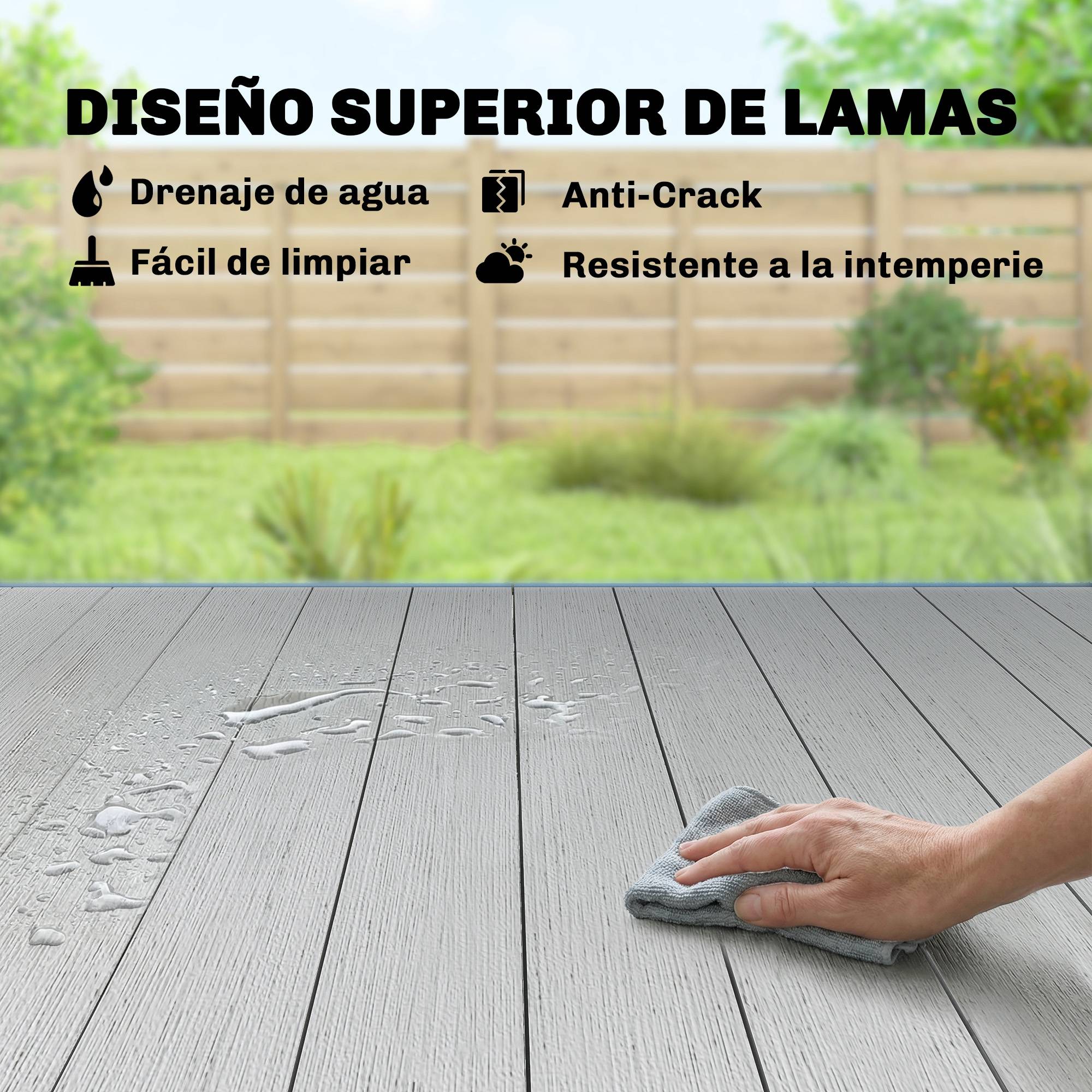 ComfortXL - Table de jardin rectangulaire acier et bois composite pour 6 personnes 140cm gris - ComfortXL Outdoor Living - Image 7