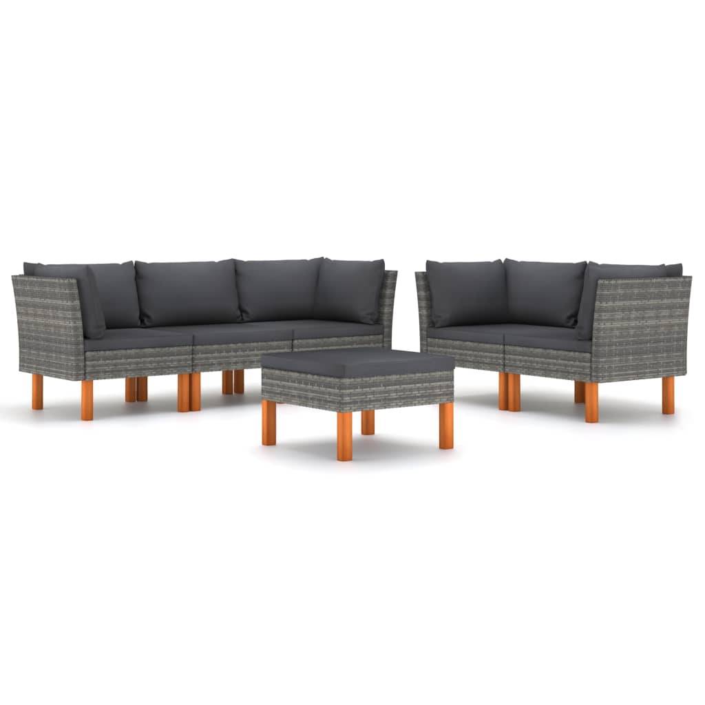 Helloshop26 - Salon de jardin meuble d'extérieur ensemble de mobilier 6 pièces avec coussins résine tressée gris - Image 1