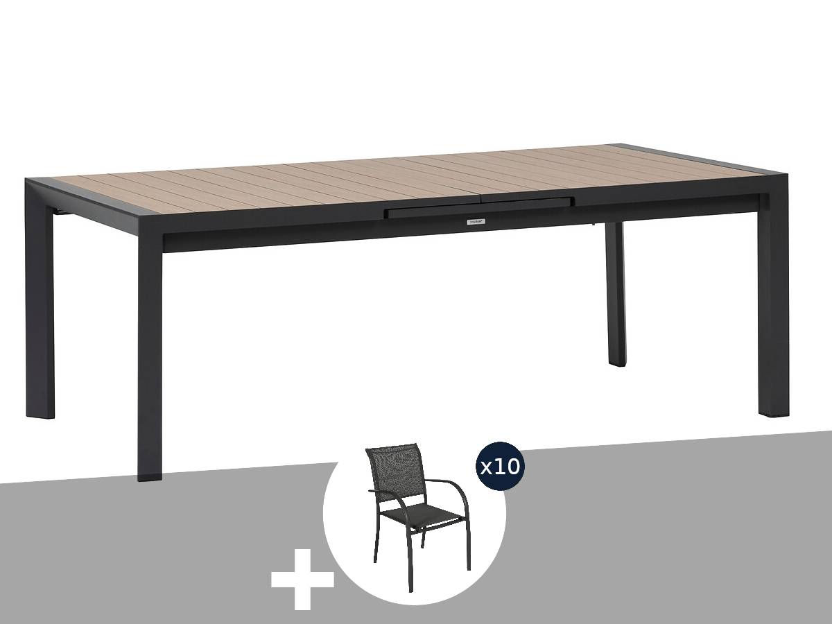 Hesperide - Table de jardin rectangulaire extensible en aluminium Evasion Honey/Graphite 10/12 places + 10 fauteuils Piazza - Hespéride - Image 2