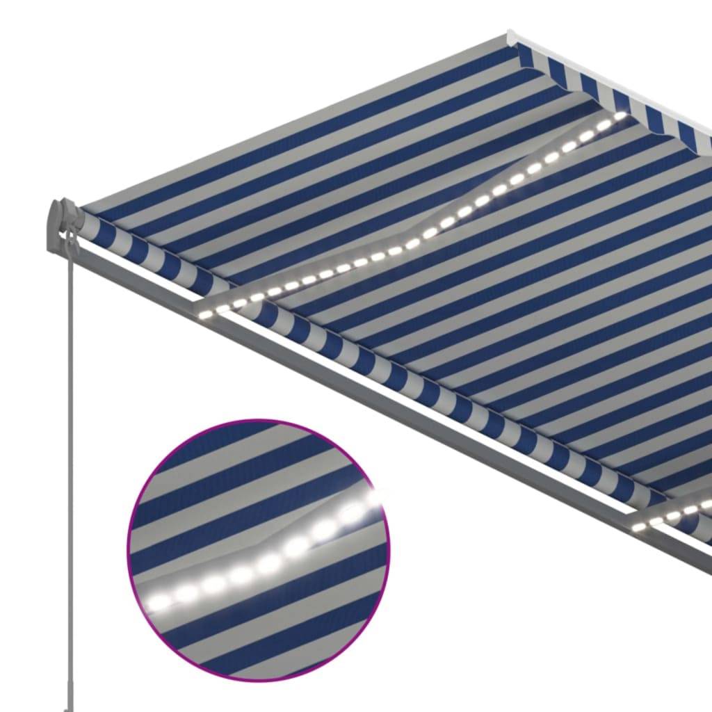 Vidaxl - Auvent manuel rétractable avec LED 350x250 cm Bleu et blanc vidaXL 3068881 - Image 4