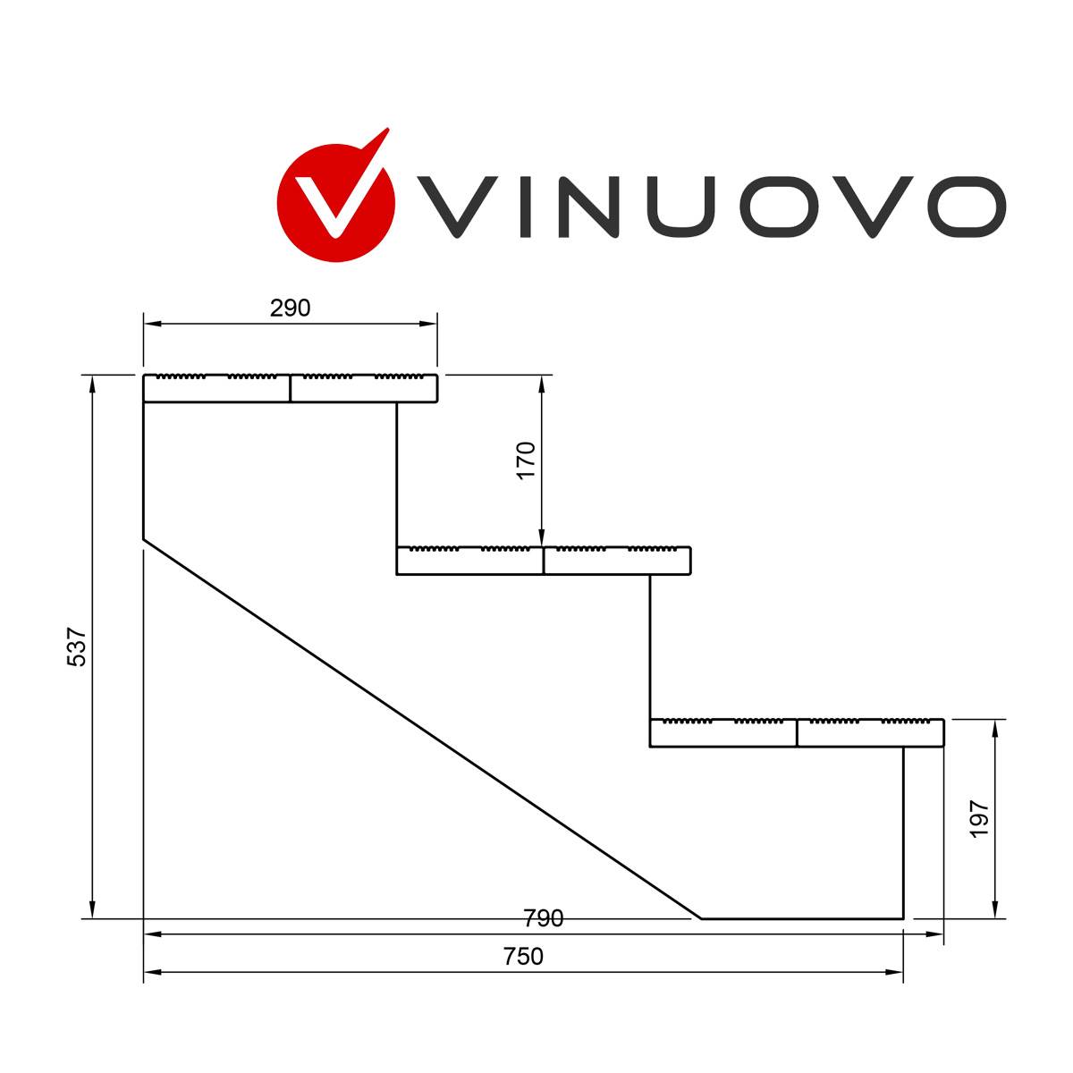 Vinuovo - BERLIN Escalier extérieur bois 3 marches H 54cm L-100cm - sans contre marche - Image 2