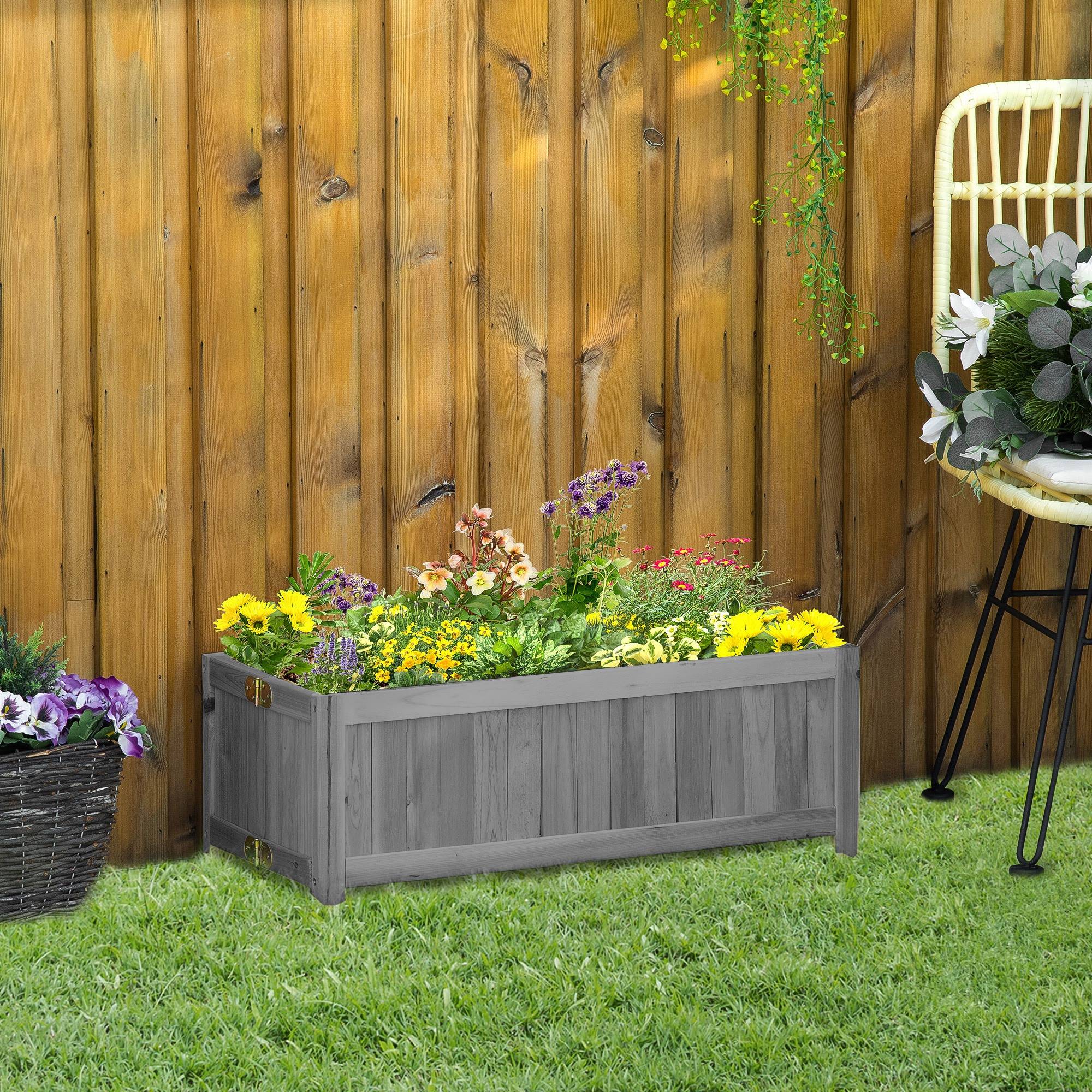 Jardinière sur pieds bois gris 70 x 30 x 25 cm - PANGIVO - Image 3