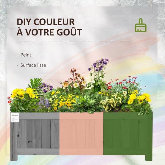 Jardinière sur pieds bois gris 70 x 30 x 25 cm - PANGIVO - Image 8