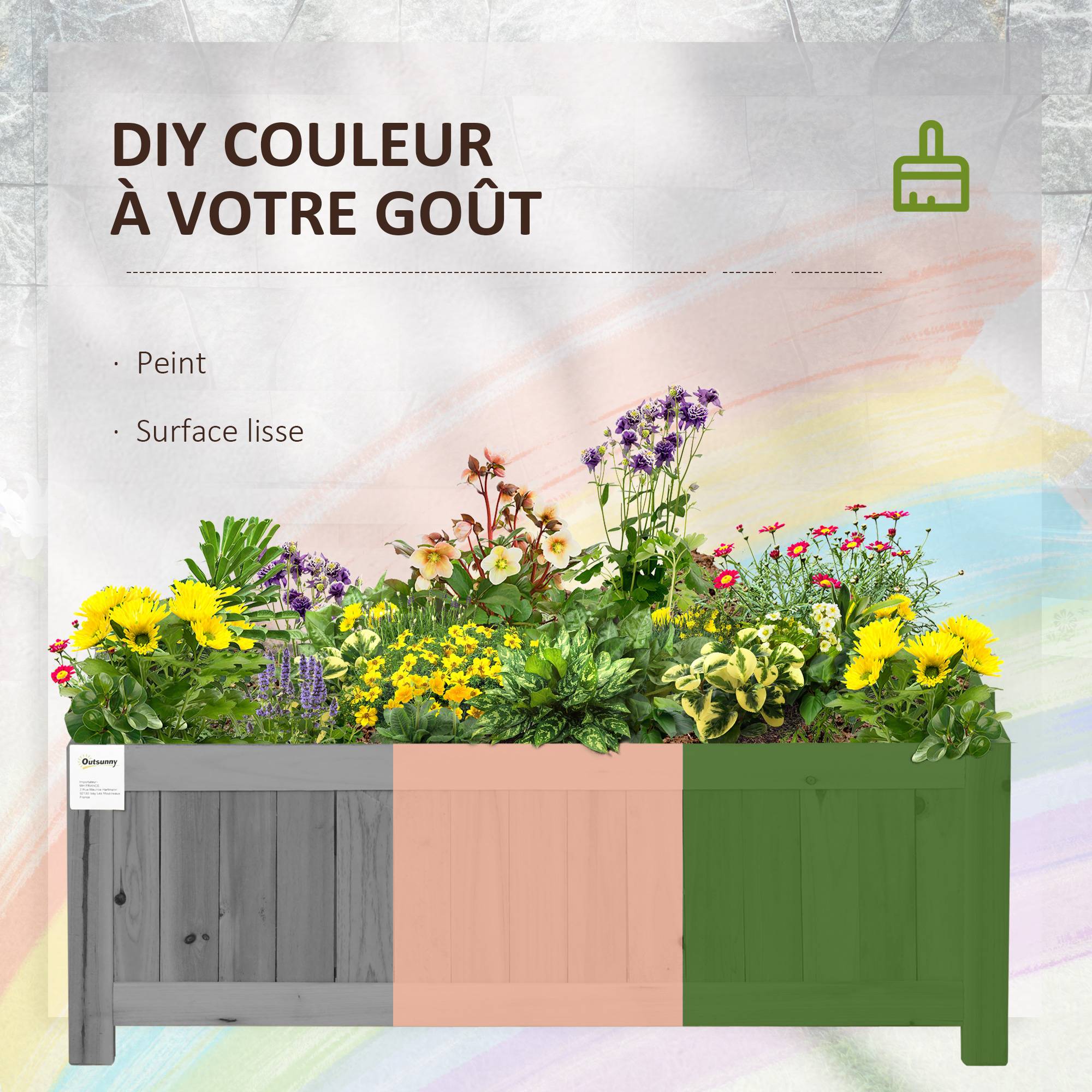 Jardinière sur pieds bois gris 70 x 30 x 25 cm - PANGIVO - Image 8