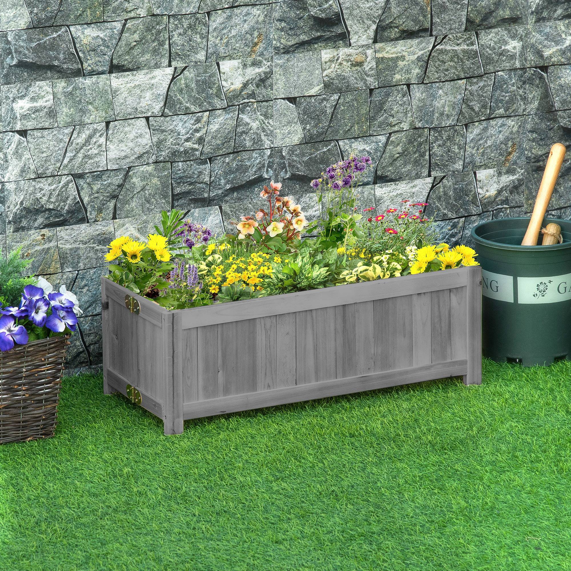 Jardinière sur pieds bois gris 70 x 30 x 25 cm - PANGIVO - Image 4