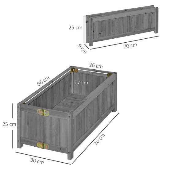 Jardinière sur pieds bois gris 70 x 30 x 25 cm - PANGIVO - Image 5