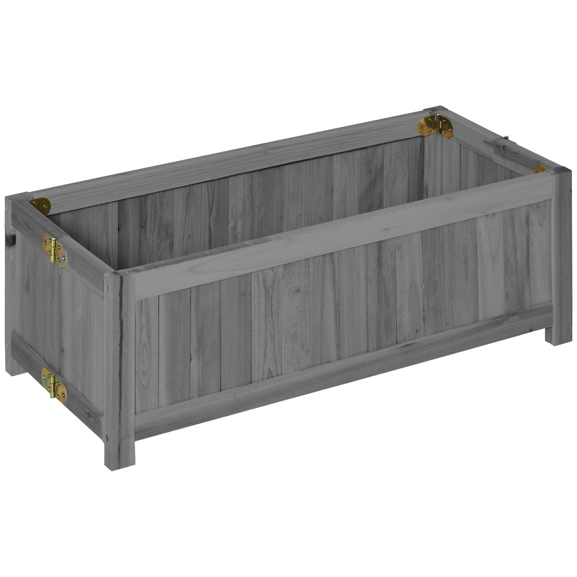 Jardinière sur pieds bois gris 70 x 30 x 25 cm - PANGIVO - Image 2