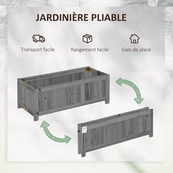 Jardinière sur pieds bois gris 70 x 30 x 25 cm - PANGIVO - Image 6