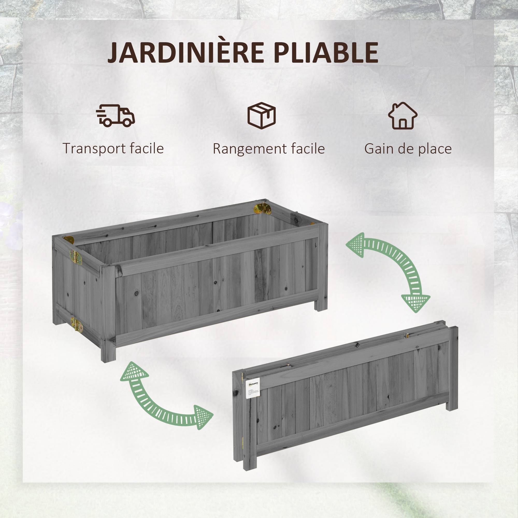 Jardinière sur pieds bois gris 70 x 30 x 25 cm - PANGIVO - Image 6