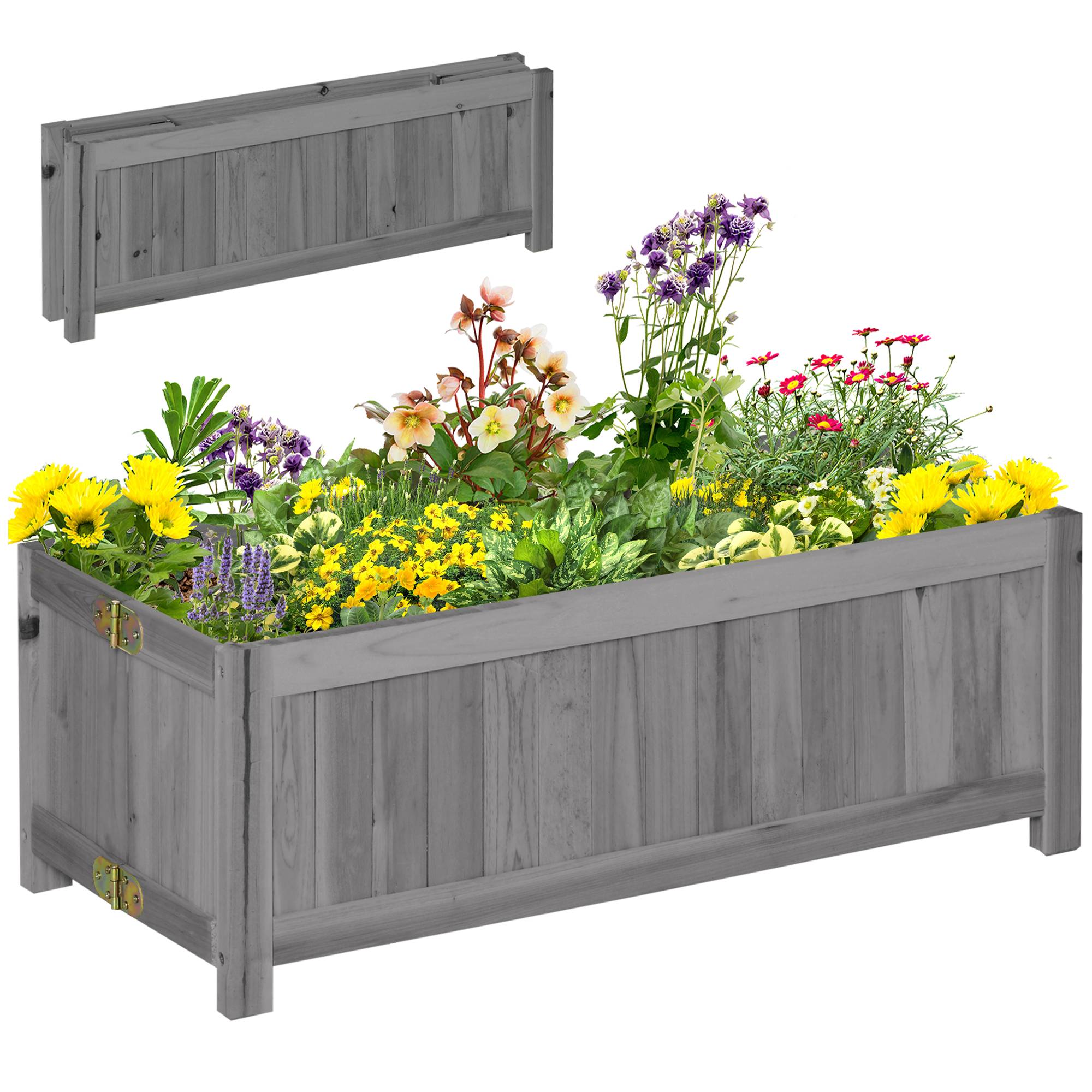 Jardinière sur pieds bois gris 70 x 30 x 25 cm - PANGIVO - Image 1