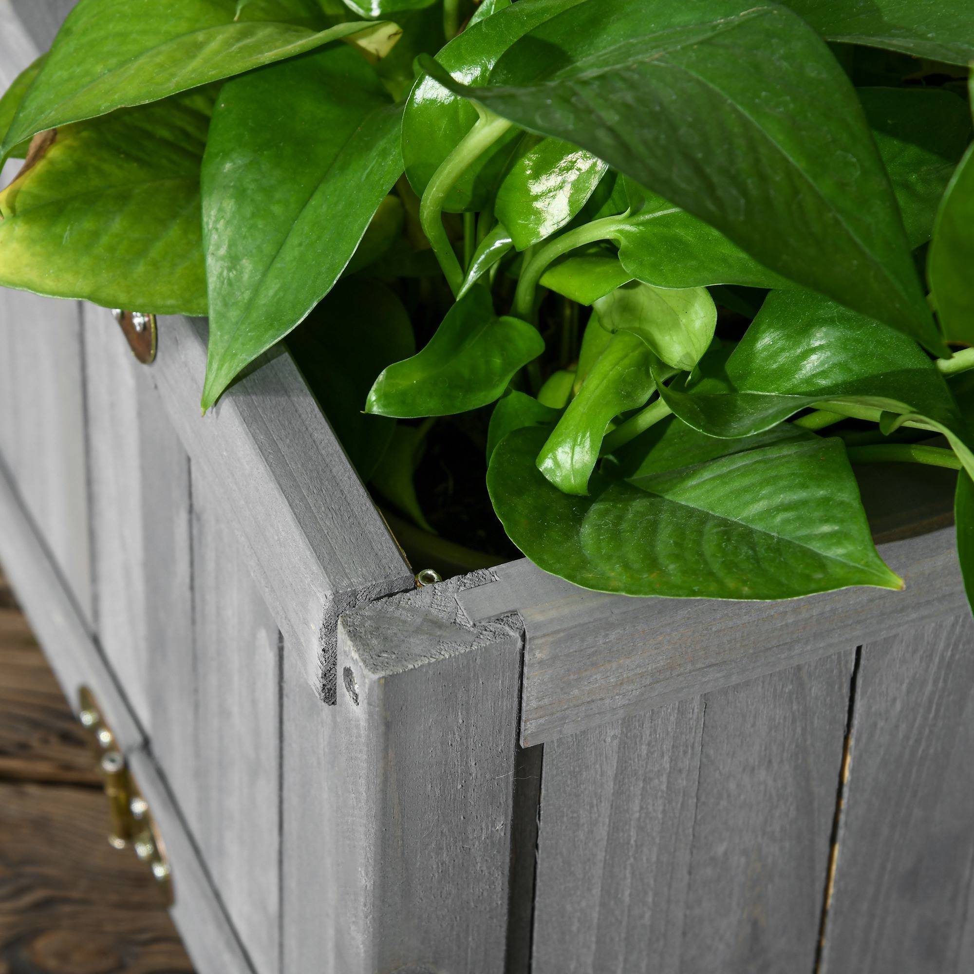 Jardinière sur pieds bois gris 70 x 30 x 25 cm - PANGIVO - Image 10