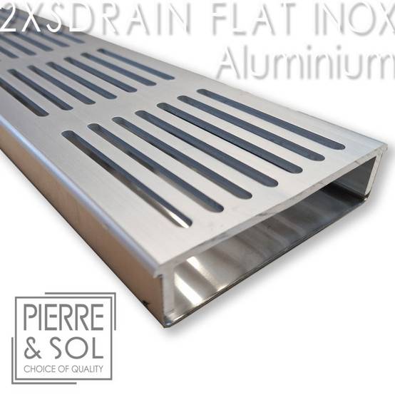 Caniveau Inox Large Hauteur 2 cm - 2XSDRAINFLAT EASY Grille aluminium - LINE ECO - Caniveau de 50 cm - Image 2