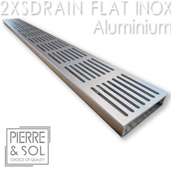 Caniveau Inox Large Hauteur 2 cm - 2XSDRAINFLAT EASY Grille aluminium - LINE ECO - Caniveau de 50 cm - Image 1