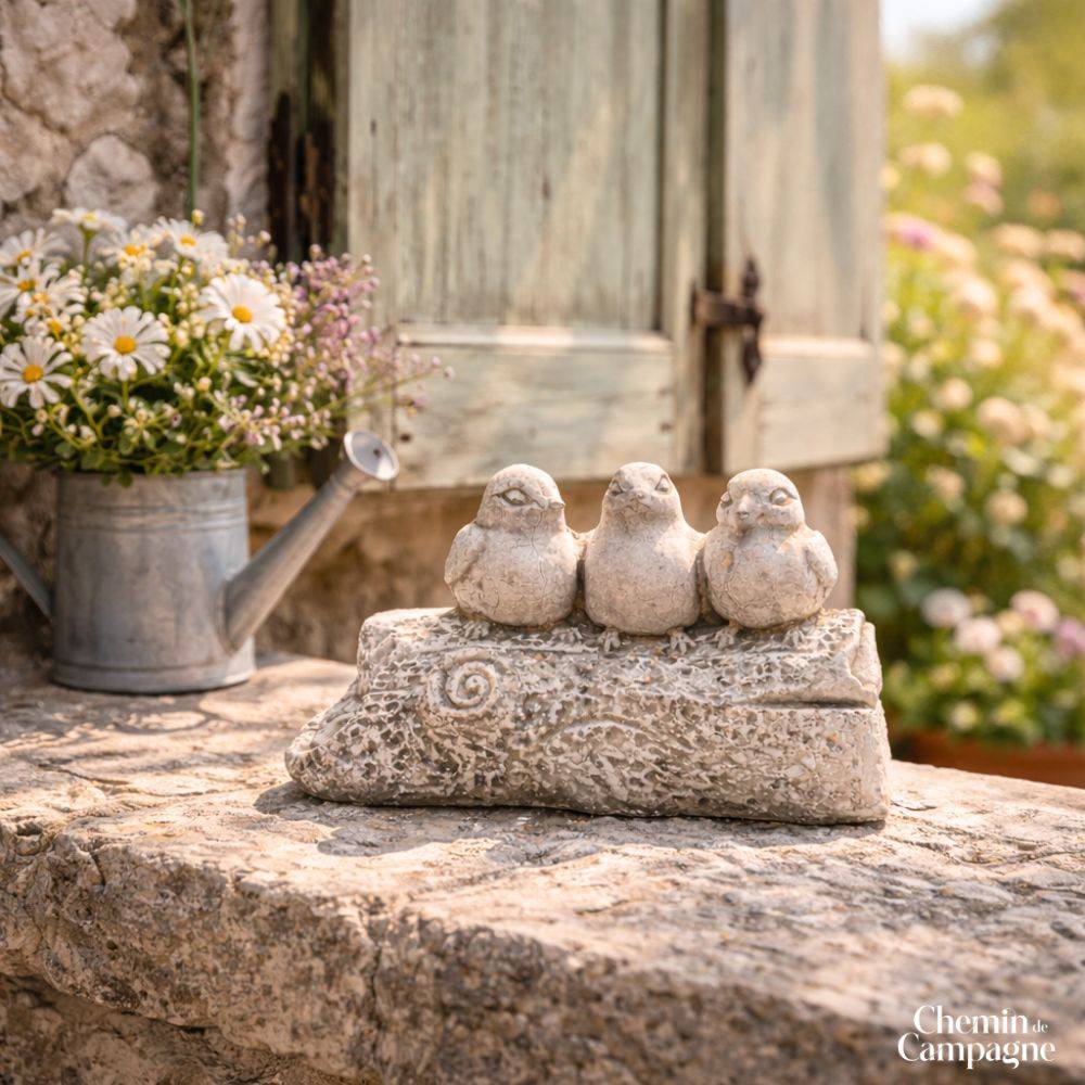 Chemin De Campagne - Trio d'oiseaux décoratifs sur branche en béton gris 15 x 9 x 9.5cm Chemin de campagne - Image 2