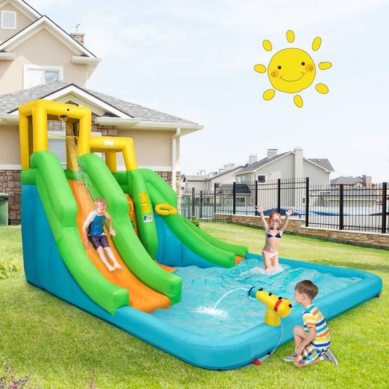 COSTWAY Château Gonflable avec Toboggan & Mur d'Escalade, Aire de Jeux Gonflable avec Pataugeoire & Canon à Eau, Charge 135kg pour 3 Enfants de 3-10 Ans, 470 x 120 x 242 CM COSTWAY Château Gonflable avec Toboggan & Mur d'Escalade, Aire de Jeux Gonflable avec Pataugeoire & Canon à Eau, Charge 135kg pour 3 Enfants de 3-10 Ans, 470 x 120 x 242 CM