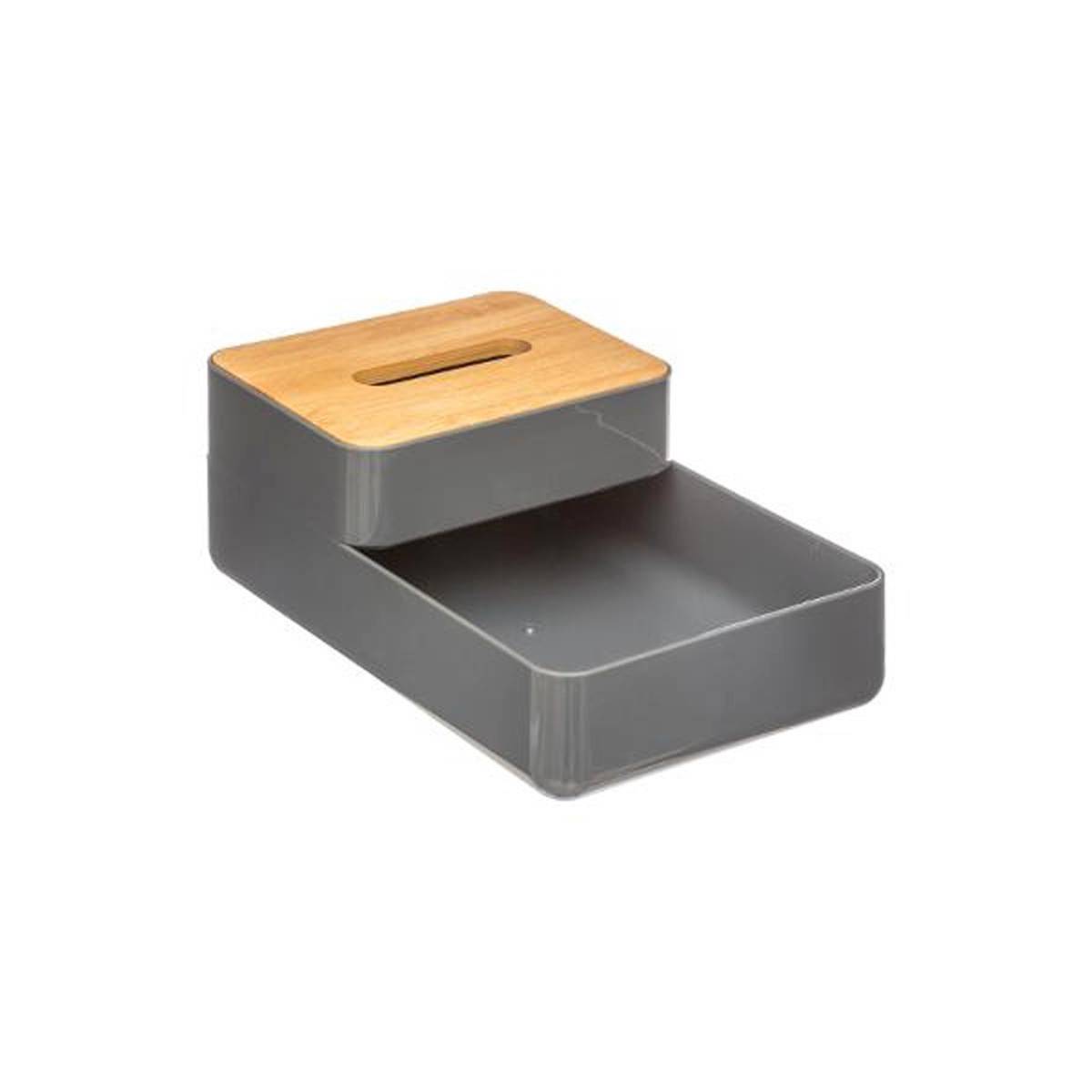 Boîte 2 Plateaux & 1 Couvercle Bambou "Natureo" 26cm Gris - Image 1