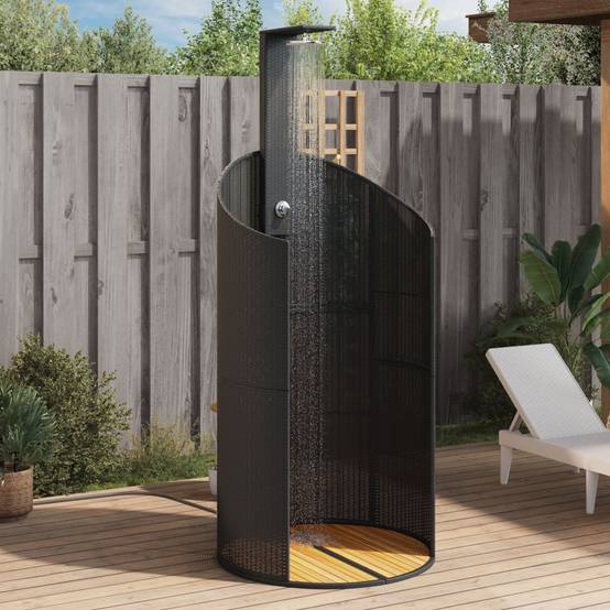Douche d'extérieur - Douche de jardin noir 100x100x241,5 cm poly rotin bois acacia - Image 2