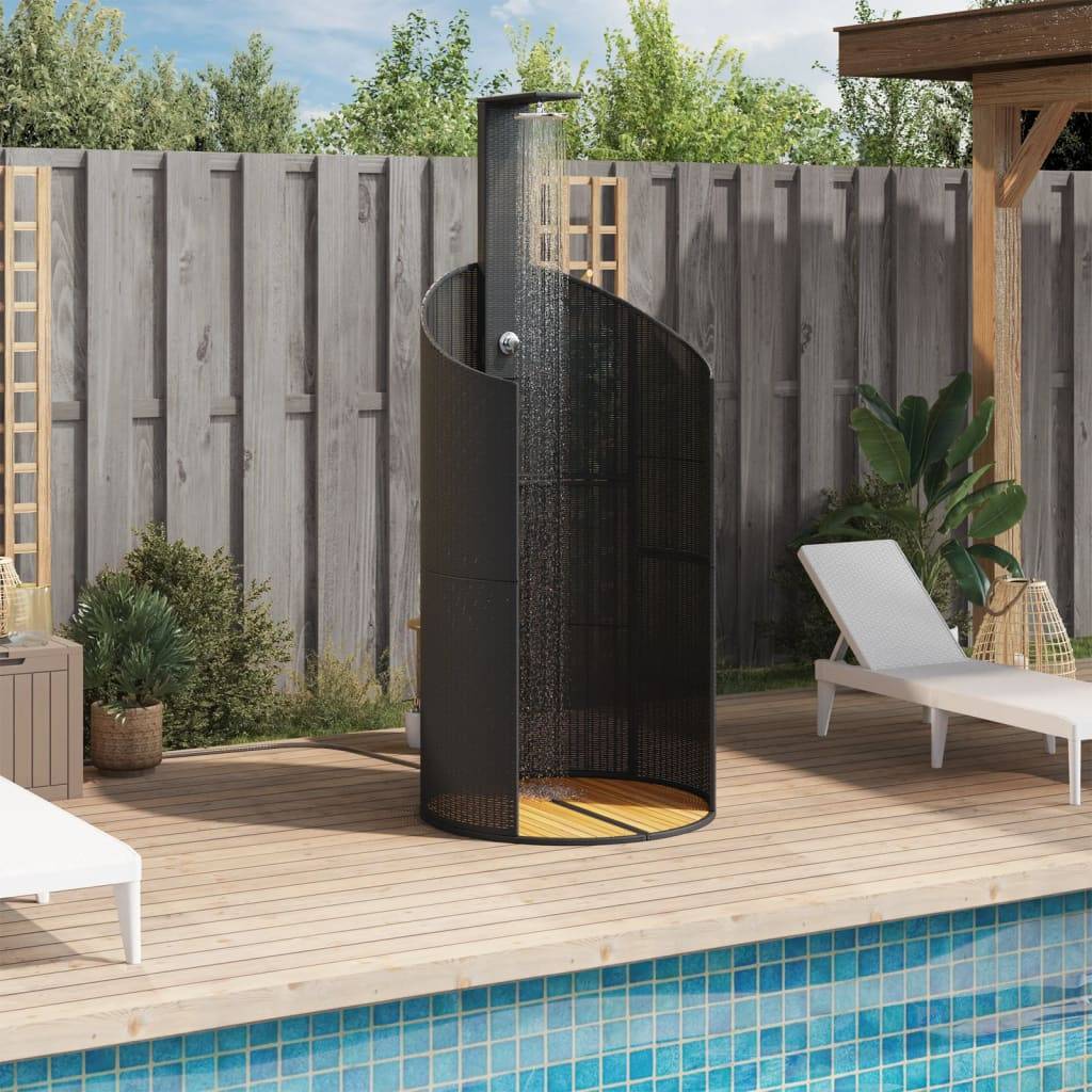 Douche d'extérieur - Douche de jardin noir 100x100x241,5 cm poly rotin bois acacia - Image 3