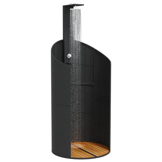 Douche d'extérieur - Douche de jardin noir 100x100x241,5 cm poly rotin bois acacia - Image 4