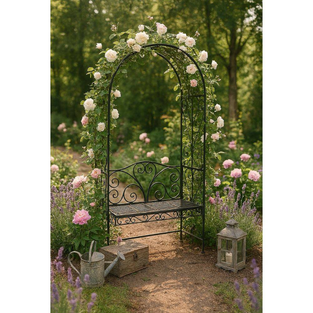 Chemin De Campagne - Banc de jardin ancien fauteuil arche fer gris 116 x 47 x 230 cm Chemin de campagne - Image 2