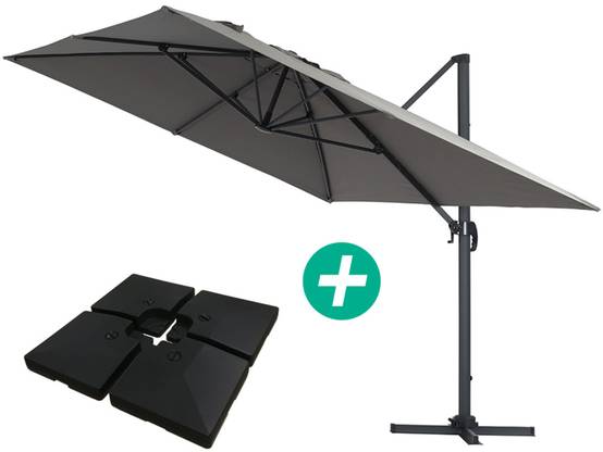 Parasol Jardin Déporté Alu "sun 4 " - Rectangle - 3 X 4 M - Gris - Dalles à Lester Incluses -habitat Et Jardin - Image 1