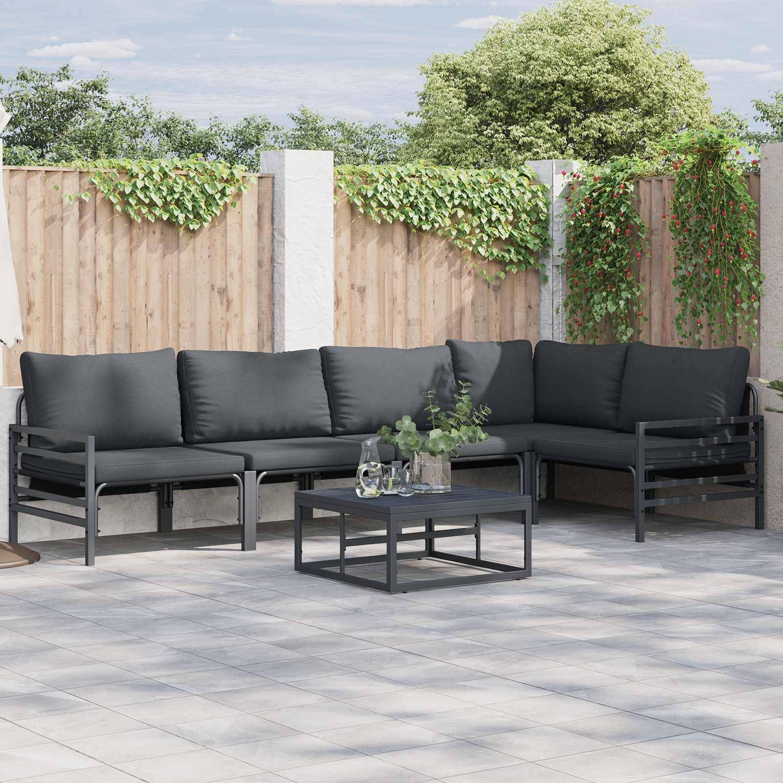 Vidaxl - Ensemble de canapé de jardin avec coussin 5 pcs Noir Acier vidaXL 3378988 - Image 1