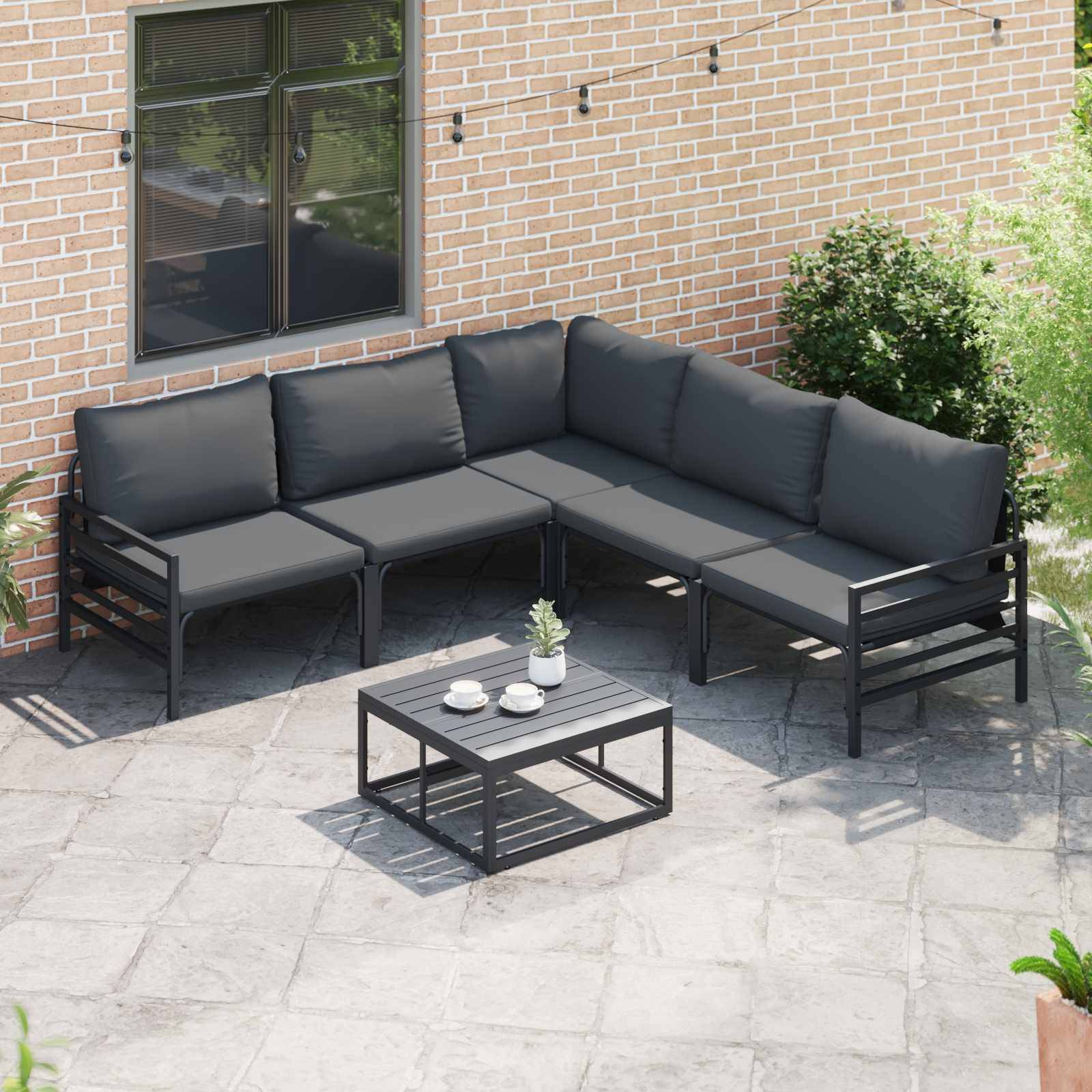 Vidaxl - Ensemble de canapé de jardin avec coussin 5 pcs Noir Acier vidaXL 3378988 - Image 6