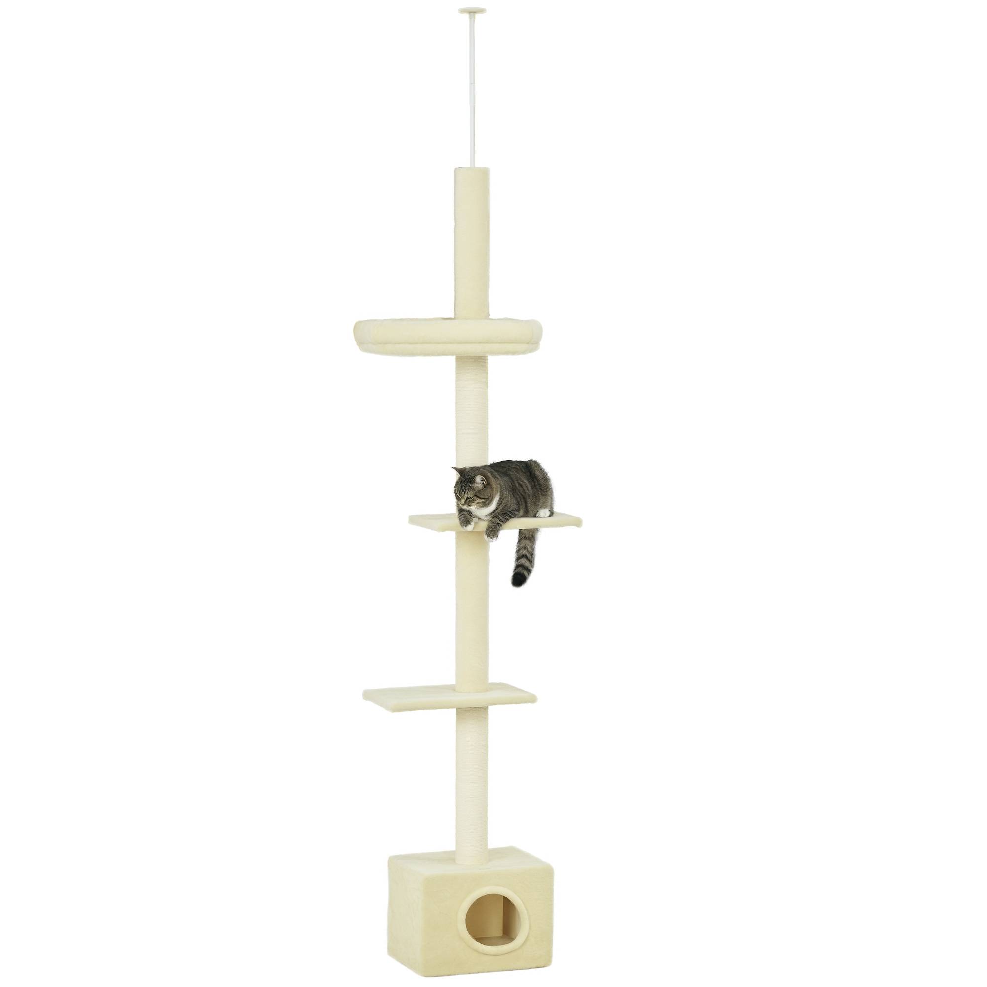 Arbre à chat plafond MDF et sisal naturel 40 x 31 x 270 cm - PANGIVO - Image 1