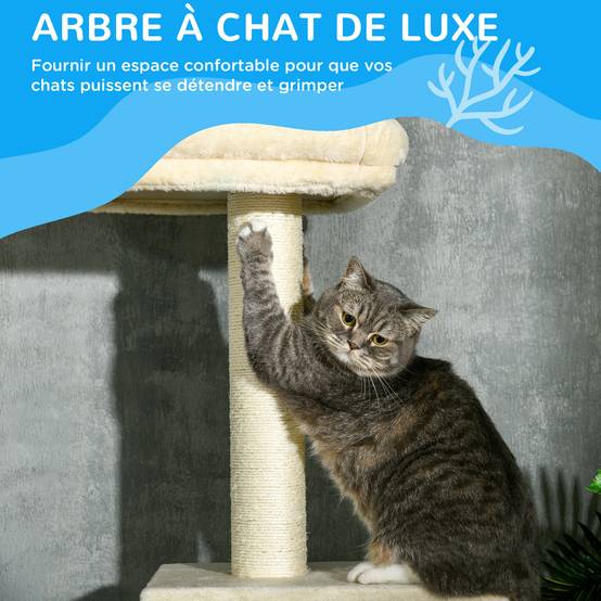 Arbre à chat plafond MDF et sisal naturel 40 x 31 x 270 cm - PANGIVO - Image 6