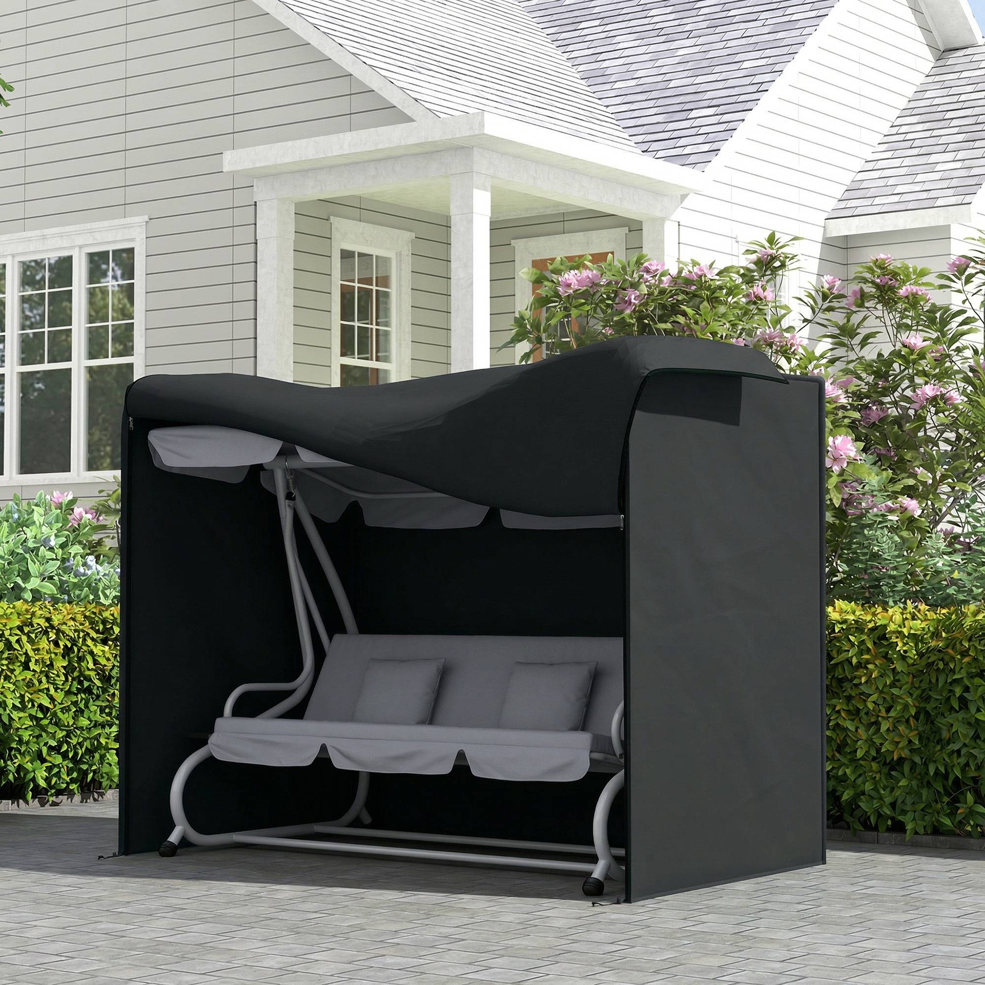 Housse pour balancelle Hollywood 220x125x172 cm, polyester imperméable, protection extérieure résistante noir - Image 4