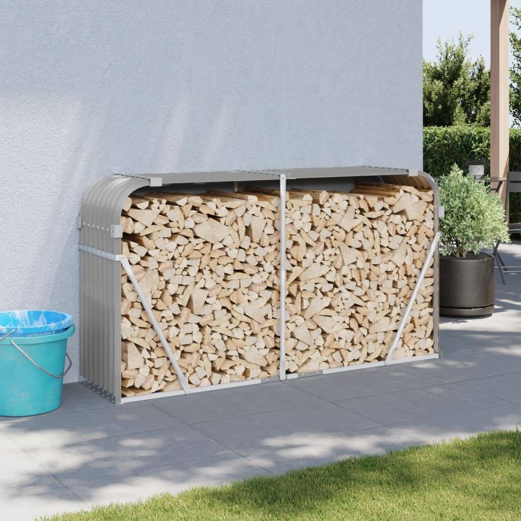 Range-bûches en acier galvanisé pour jardin 180x45x100 cm Gris – ComfortXL Outdoor Living - Image 1