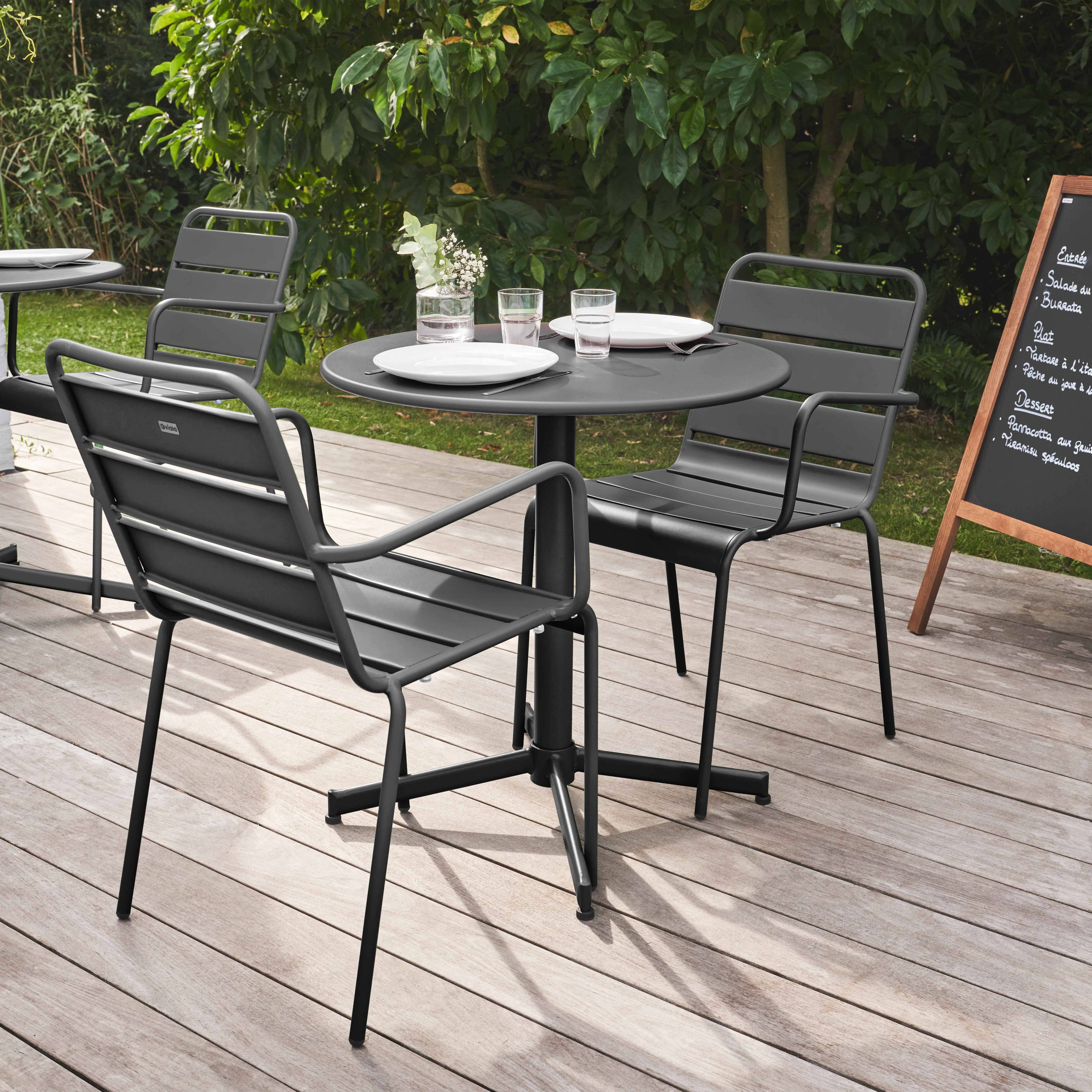 Oviala - Ensemble table de jardin et 2 fauteuils métal anthracite Palavas - Oviala - Image 3