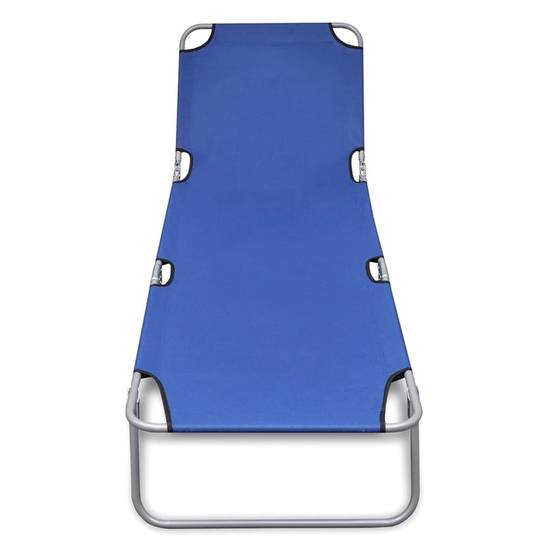 Chaise longue pliable acier enduit de poudre bleu 189 x 58 x 27 cm - PANGIVO - Image 2