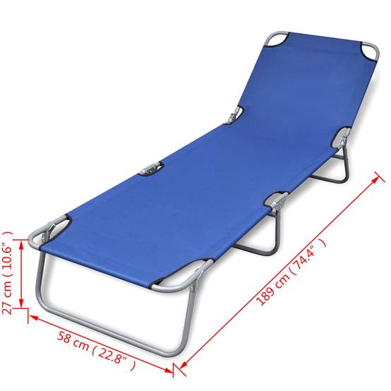 Chaise longue pliable acier enduit de poudre bleu 189 x 58 x 27 cm - PANGIVO - Image 6