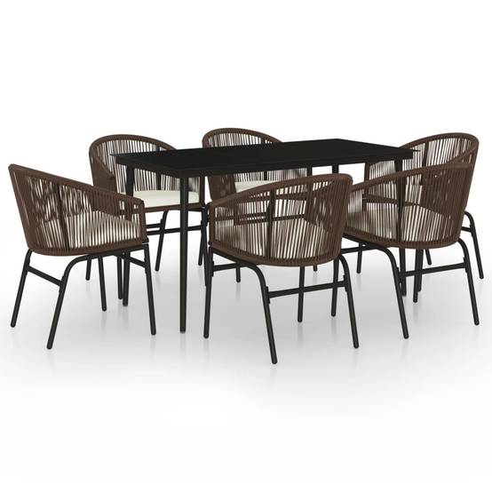 Ensemble Repas 6P 140cm Rotin PVC Coussins Crème Marron – ComfortXL Outdoor Living - Image 2