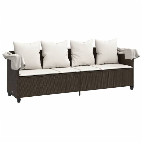 Chaise longue | Transat | Bain de soleil avec auvent et coussins marron résine tressée - Image 4