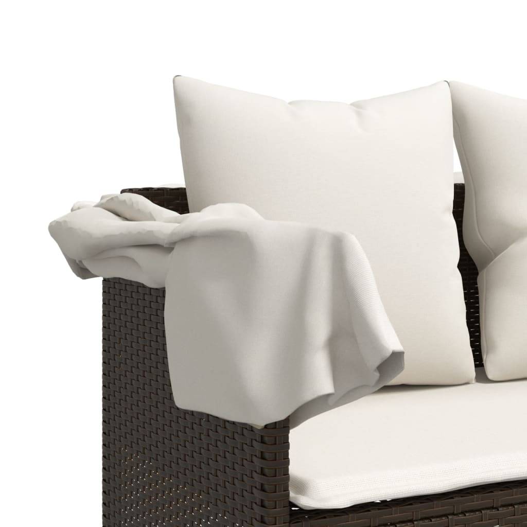 Chaise longue | Transat | Bain de soleil avec auvent et coussins marron résine tressée - Image 10