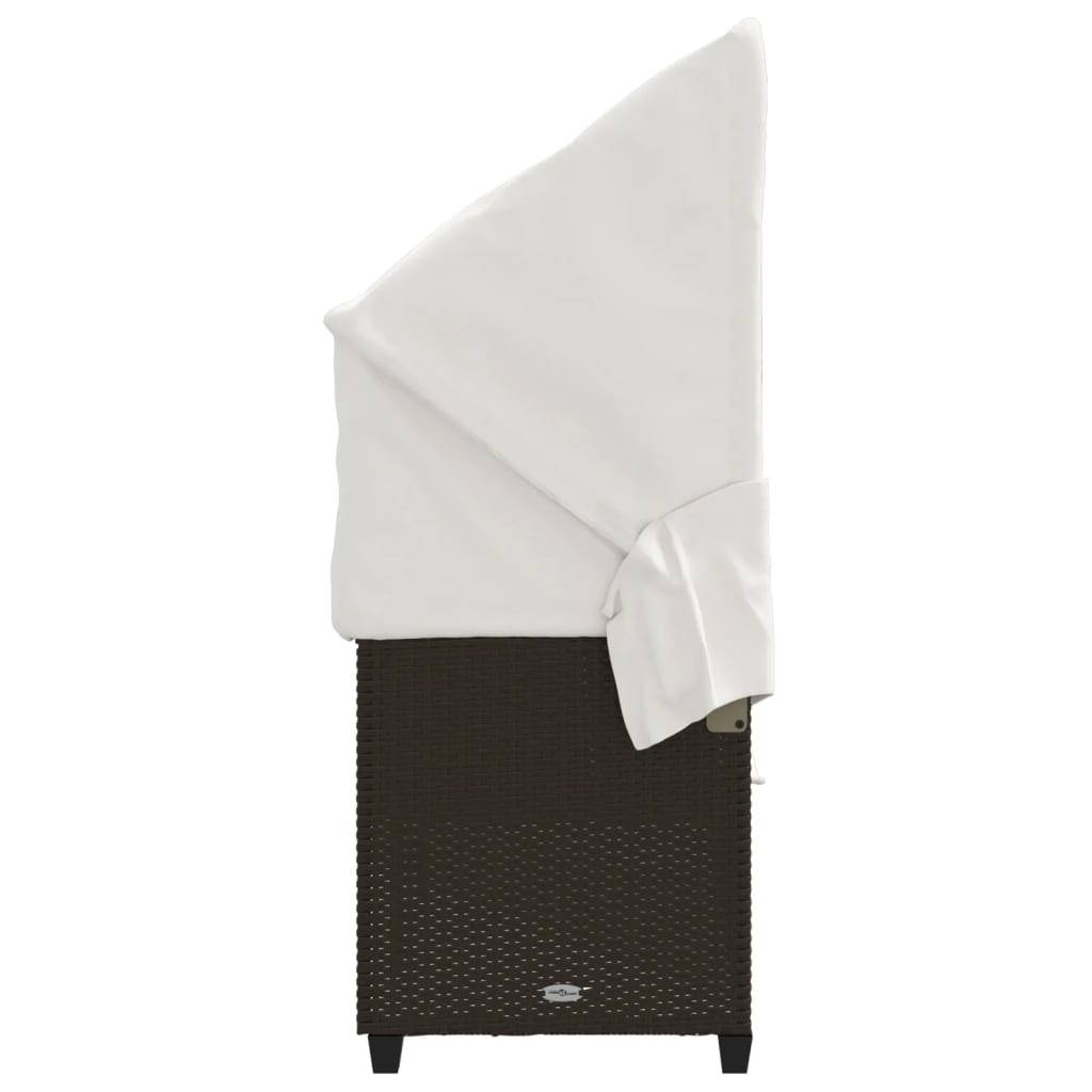 Chaise longue | Transat | Bain de soleil avec auvent et coussins marron résine tressée - Image 7