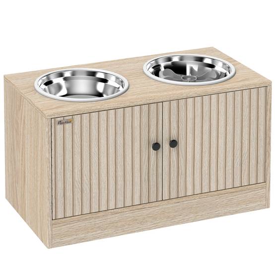 ComfortXL - Station repas chien surélevée panneau aggloméré effet chêne 2 gamelles inox 2 L rangement 40 L grands chiens - Image 10