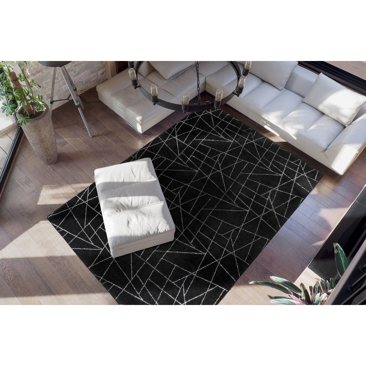 Tapis Géométrique à Poils Longs "Bijou" Noir & Argent 200 x 290 cm - Image 2